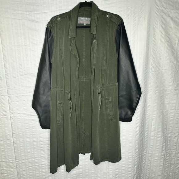 Torrid Jacket Womens 2XL Olive Green Black Twill Faux Leather Anorak Drape Coat - Picture 1 of 11